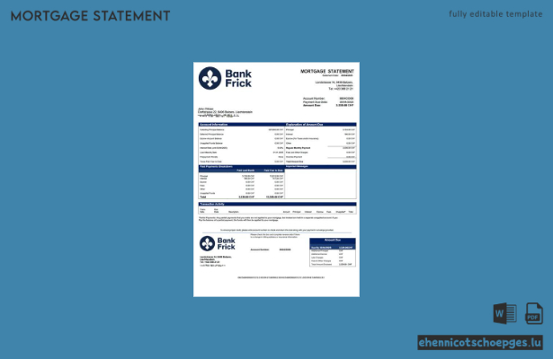 Liechtenstein Bank Frick & Co. Hypothekenabrechnung (Word- und PDF-Beispiel)